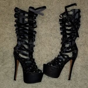 Gladiator knee high heel shoe sandal